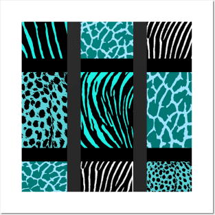 Teal Mixed Animal Print Posters and Art